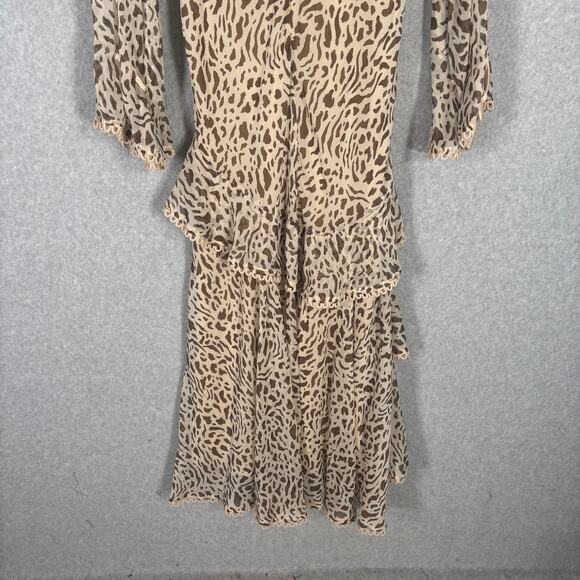 ASOS Dress 8 Cream Midi Ruffle Tiered Leopard Sheer Puff Prairie Cottage Boho - Picture 12 of 16